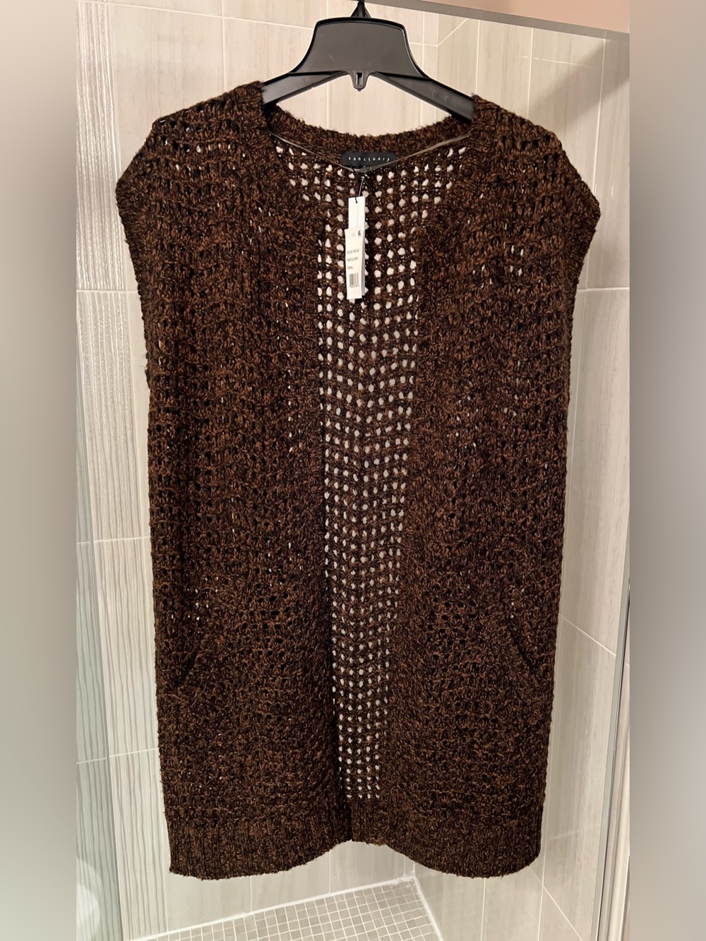 Sanctuary NWT Open Front Knit Cardigan Vest Maple/Onyx Brown